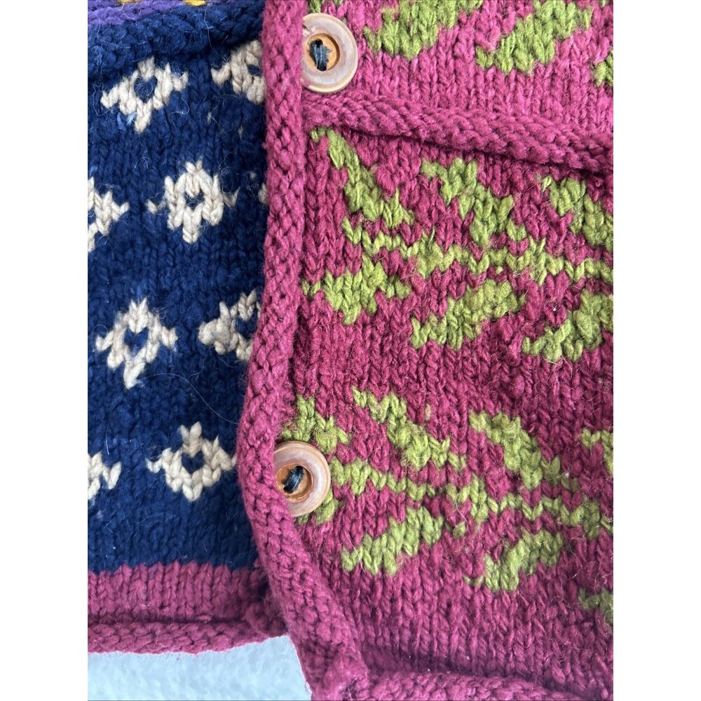AMANO Geometric Pattern Hand-knitted Wool Cardigan Unisex Oversized Boxy Large - Picture 4 of 10